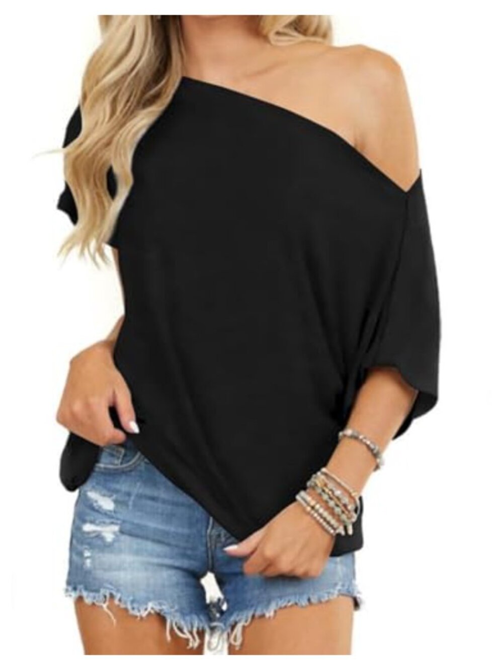 Off Shoulder Tunic Blouse Short Sleeve Loose Batwing Top Women Oversized Sexy
